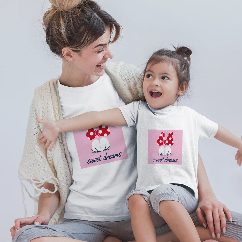 aunt and niece matching outfits Children's Girls Short Sleeve Infant jumpsuit Mother Kids Matches Clothes Cartoon Minnie Mouse Disney Top Dropship Romper Children's Set