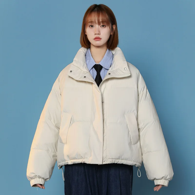 

2022 New Autumn Winter Design Sense Niche Loose Stand-up Collar Thick Coat Warm Short Cotton-Padded Coat