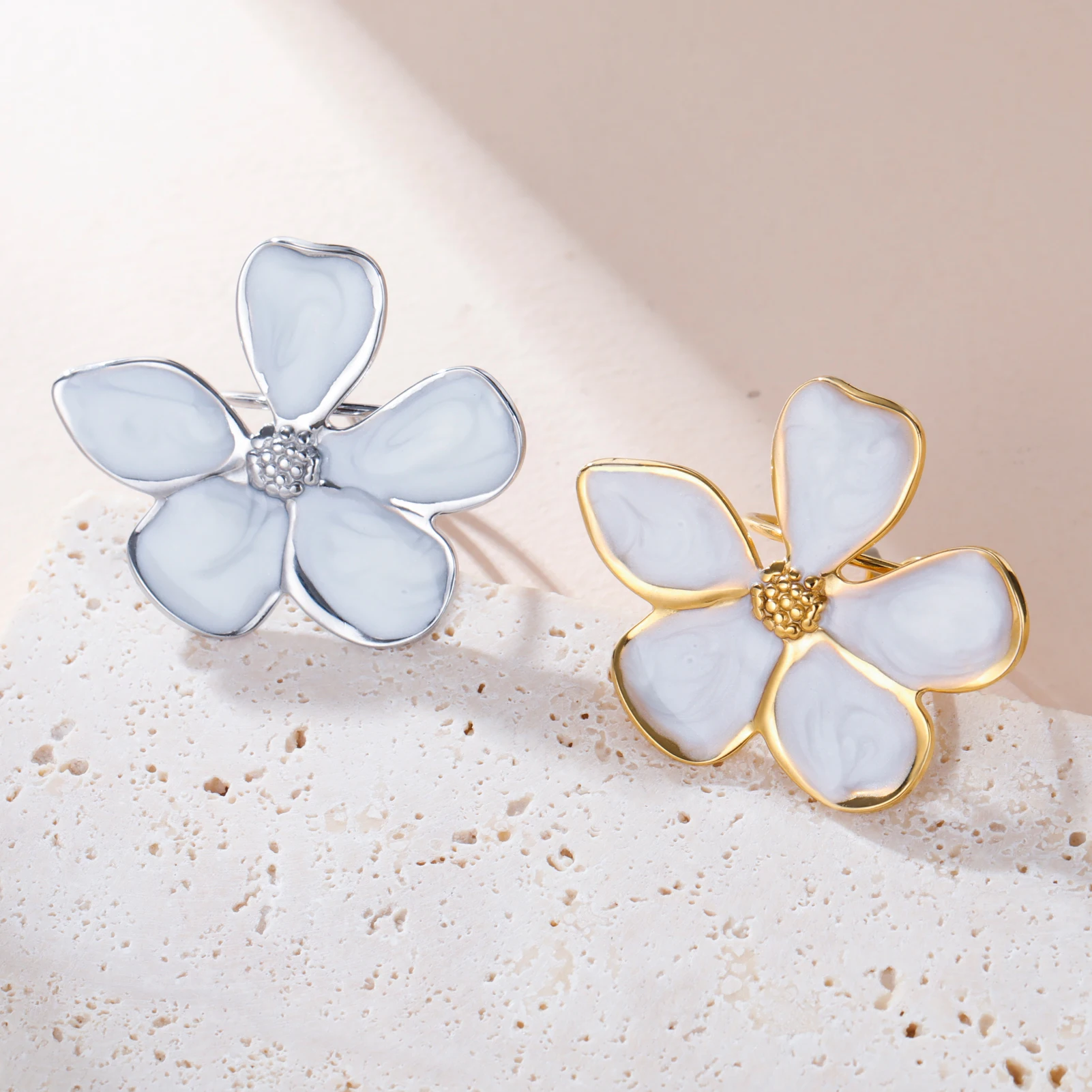 COOLTIME Tropfendes Öl Bunte Blumenring für Frauen Edelstahl Verstellbare Ringe Trend Ästhetik Hochzeit Schmuck Geschenke – Detail 23