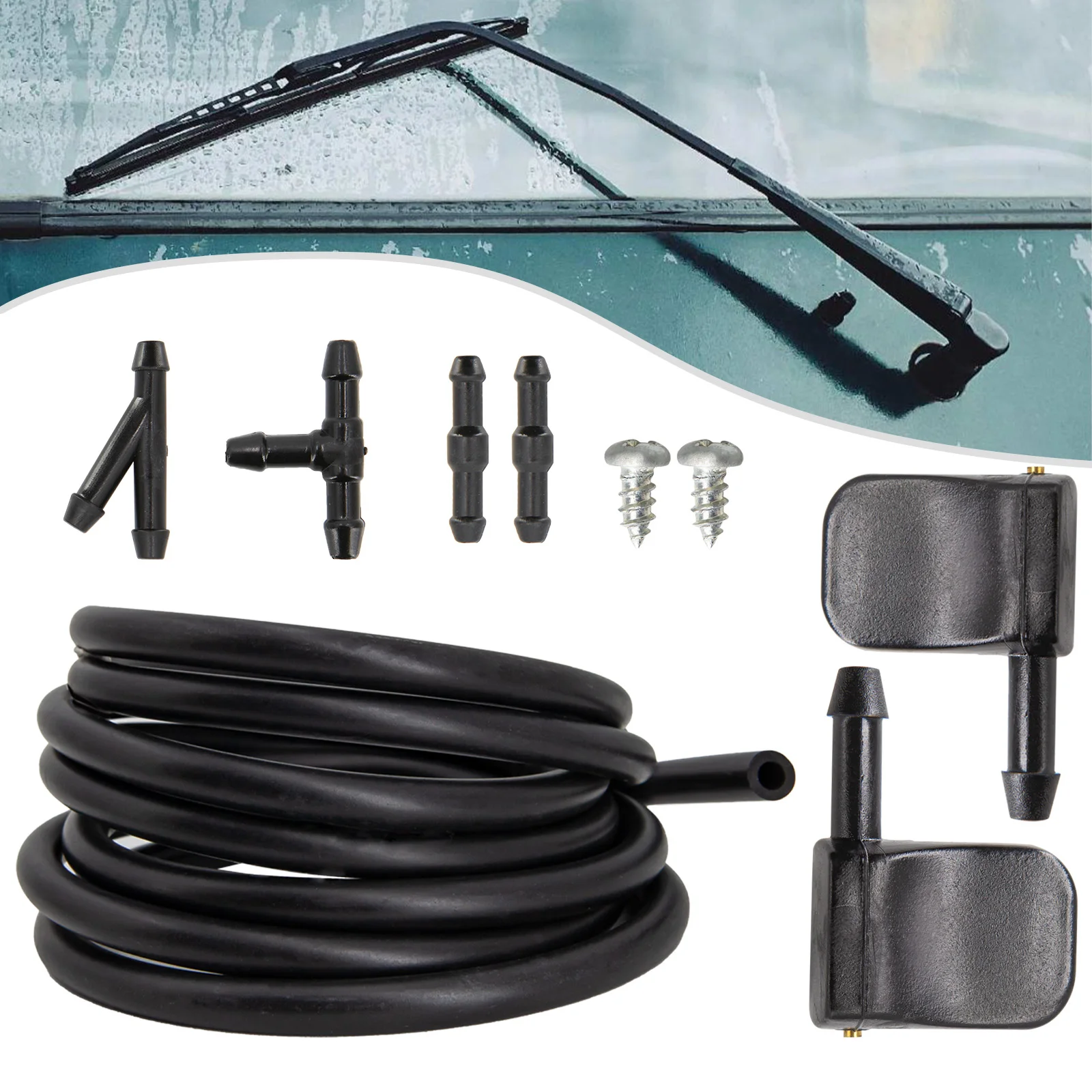 Universal Wiper Arm Washer Nozzle Spray Jet With 2 Meters Hose For