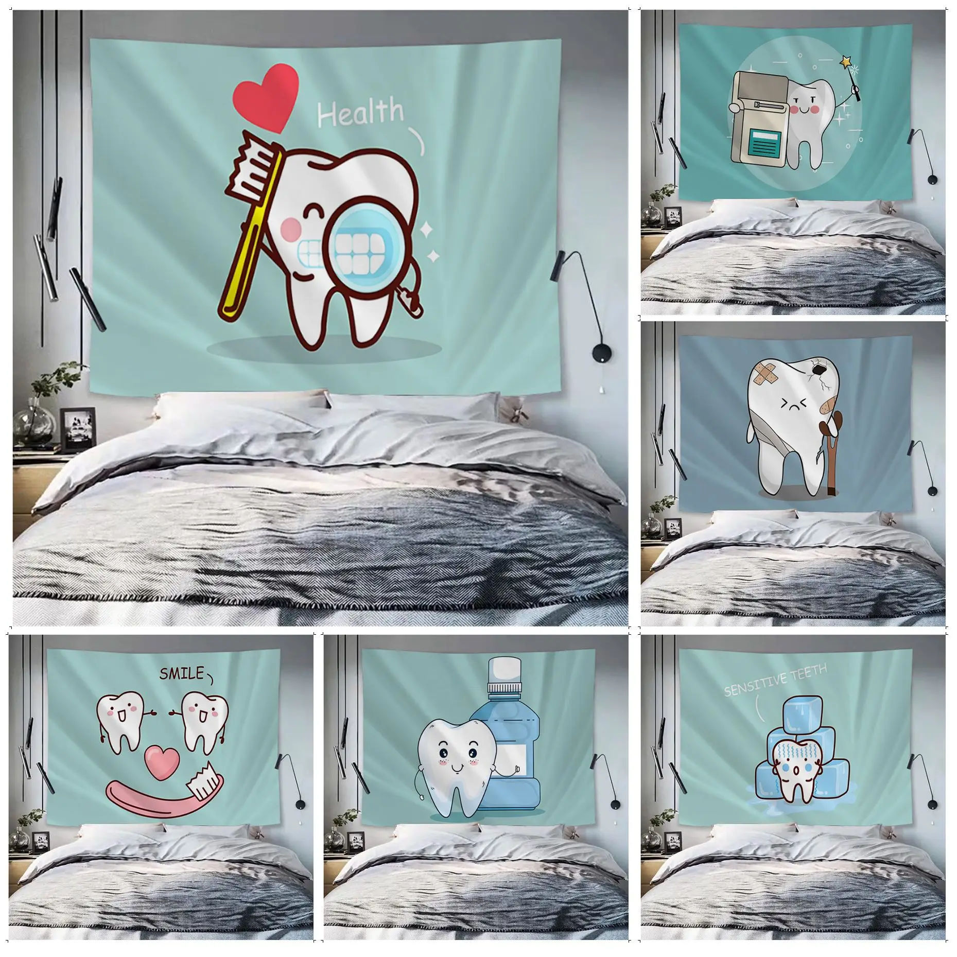 

Cute Tooth Small Cartoon Anime Chart Tapestry Japanese Wall Tapestry Anime Cheap Hippie Wall Hanging