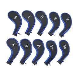 Premium Golf Club Head Covers Set with Interchangeable Number Tags - 10-Piece Collection (Blue)