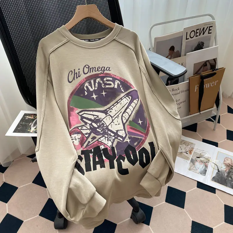 Loose Casual Cartoon Printed Round Neck Pullover Sweatshirts Female 2023 Autumn and Winter New Long Sleeve Hoodies Women