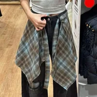 Jupe mi-longue rétro américaine à carreaux pour femme, avec couche intérieure intégrée, jupe courte tendance, style streetwear, décoration pantalon 4