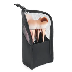 Portable Waterproof Makeup Brush Organizer and Stand - Up Pouch (Black)