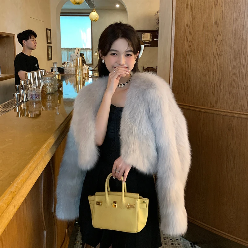 High-Quality Winter Oversized Faux Fur Overcoat Women Casual Soft Thick Warm Plush V-Neck Coat Korean Fashion Clothing Jackets