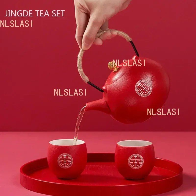 Boutique Ceramic Filter Tea Pot Set Household Tea Pot and Cup Set Chinese Style Wedding Red Teaware Gifts Productos Chinos
