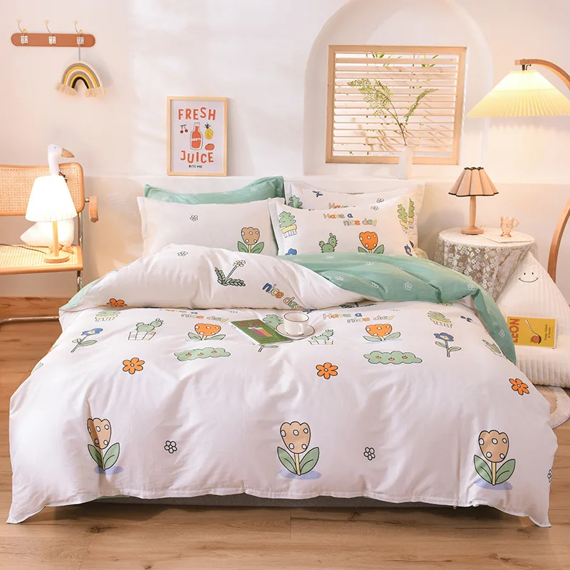 2022 Japan Style Plaid Pattern Bedding Set Queen King 100% Cotton Bedding Set Duvet Cover Set with Sheets Quilt Cover Pillowcase 