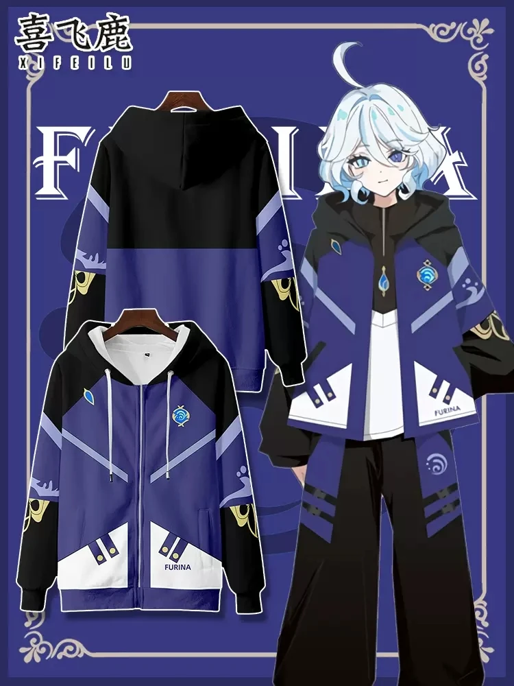 

Anime Genshin Impact Furina Hooded Hoodie Sweatshirt Coat Cosplay Costume Men Women Loose Pullover Tops