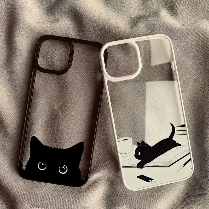 Adorable Black Cat Pattern Hard Clear Phone Case Cover