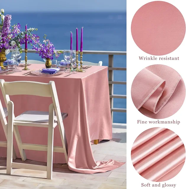 Nappe rectangulaire en Satin pour mariage, 145x260CM, couverture de Table en soie lisse et brillante pour Banquet de mariage, décor de Table à manger d'anniversaire 3