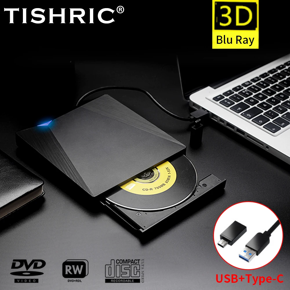 USB スリムポータブル光学ドライブ　ブルーレイ　3D Tishlic blu ray-USB外部ドライブ,CD,3D bluetooth,光学ドライブ