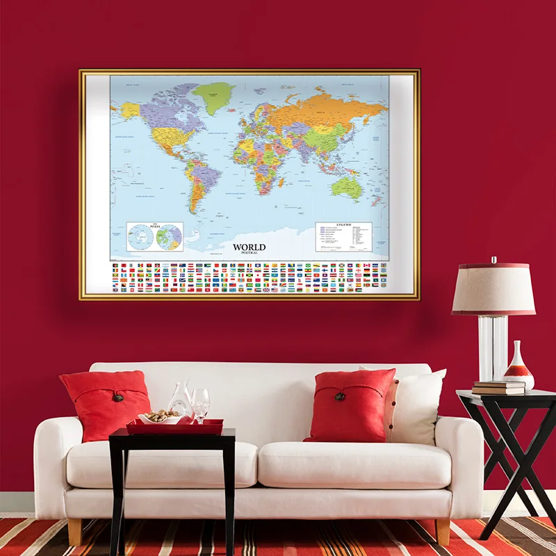 150x225cm In English World Map Large Poster Non-woven Fabric Canvas Painting Wall Hanging Poster Study Supplies Home Decor world map poster