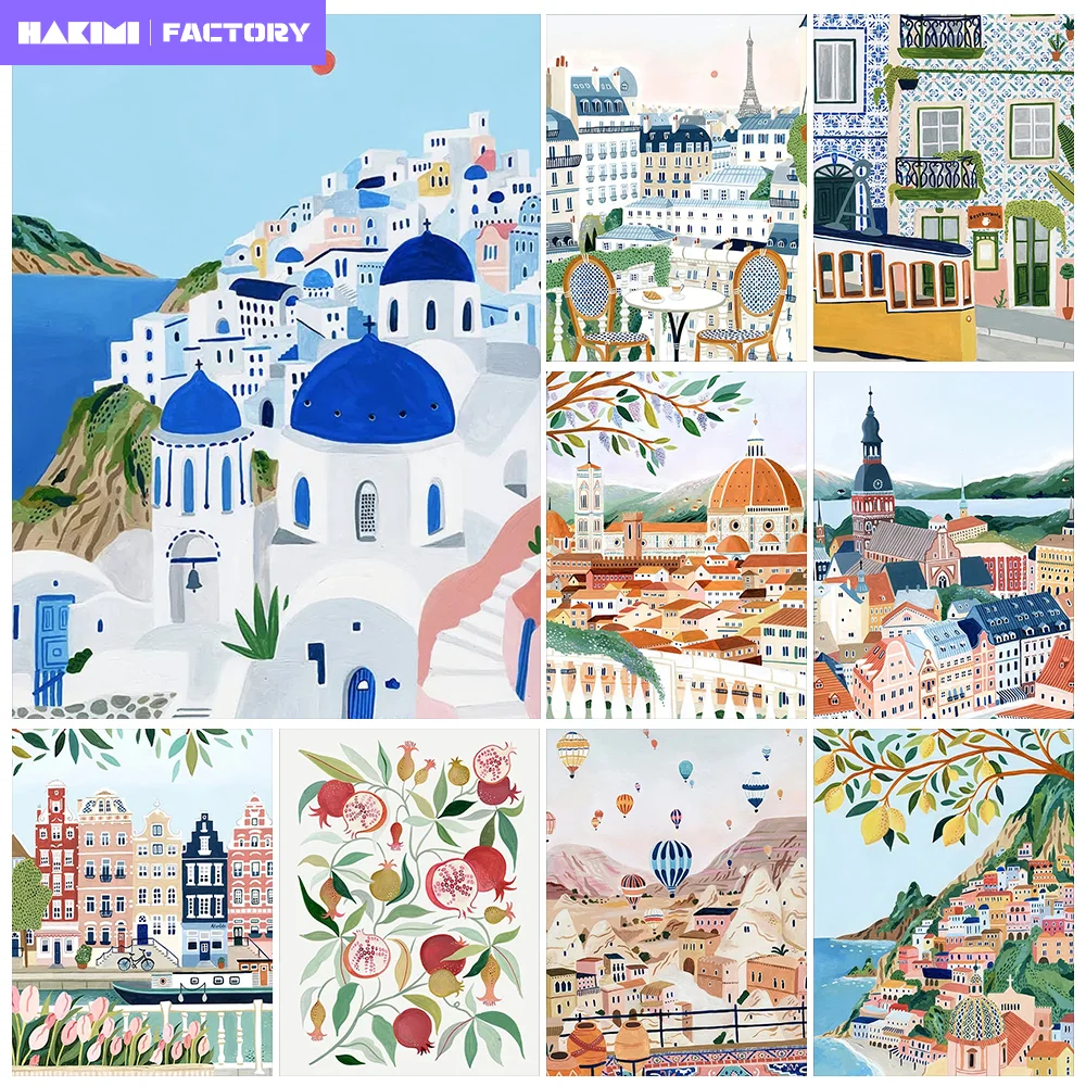 

Abstract Landscape City Travel Fruit Illustration Poster Art AB Diamond Painting Full Drills Mosaic Cross Stitch Home Decor