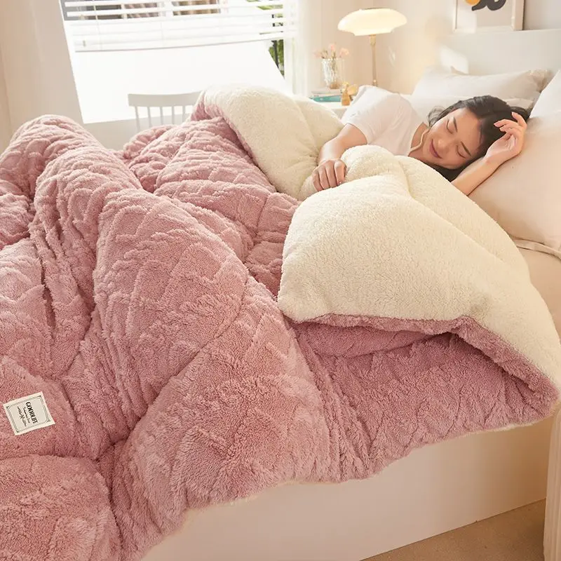 Soft Super Thick Winter Warm Blanket Artificial Lamb Cashmere Weighted Blankets for Beds Cozy Thicker Warmth Quilt Comforter