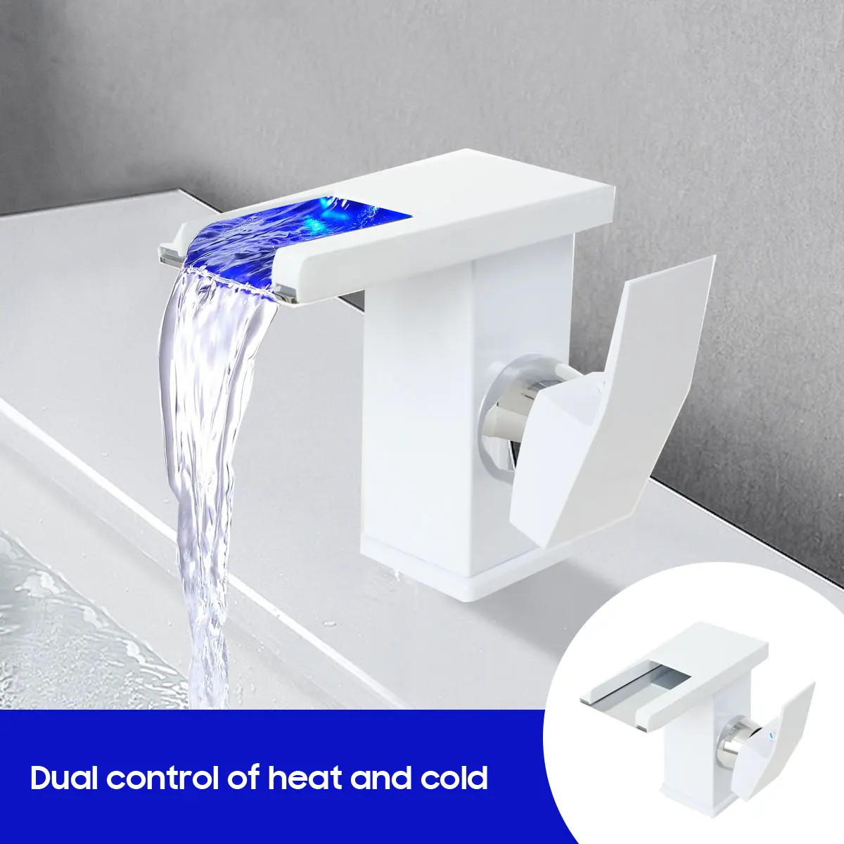 LED Matte Bathroom Sink Waterfall Faucet Three Colors Change with Temperature Hot and Cold Water Mixer Taps Water Inlet Pipe