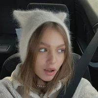 Fluffy Cat Ear Knit Hats Women Korean Plush Tip Sleeve Warm Hats Winter Cute Outdoor Decorative Kawayi for Women Christmas Gifts 1