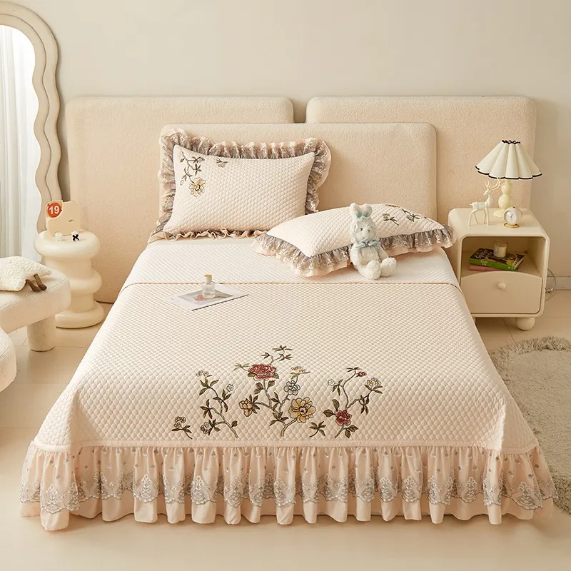 3Pcs Embroidered Chic Ruffle Summer Bed Coverlet Set Lightweight Ultra Soft 1Pc Quilted Bedspread 2Pcs Pillow shams 3Pcs Embroidered Chic Ruffle Summer Bed Coverlet Set Lightweight Ultra Soft 1Pc Quilted Bedspread 2Pcs Pillow shams
