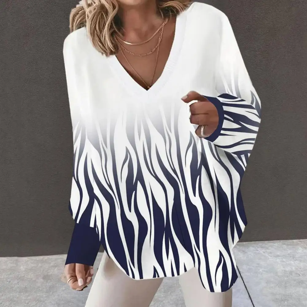 

Comfortable Blouse Printed Decoration Blouse Charming Women's V-neck Cat Heart Striped Print Top Stylish Spring/fall Loose