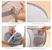 Durable Collapsible Laundry Basket, Mesh Pop Up Laundry Hamper With Side Pocket, Foldable Clothes Storage Hamper With Reinforced 3