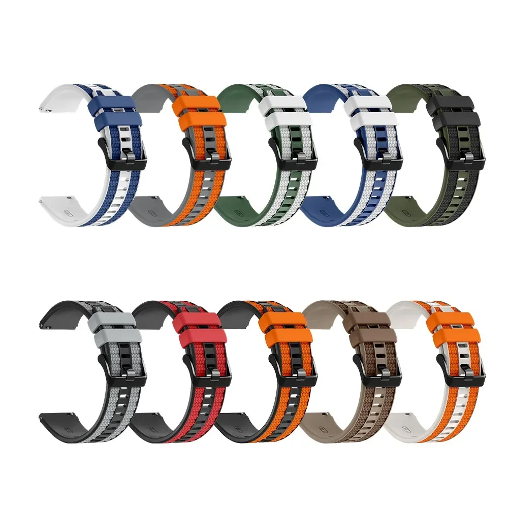 Colorful 22mm Silicone + Nylon Watch Strap - Vibrant Replacement Watchband Bracelet