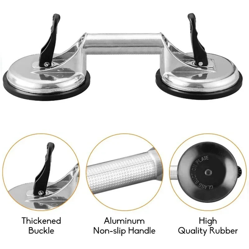 Heavy Duty Aluminum Double Handle Suction Cup Plate Professional Glass Puller Multi-Purpose Lifter Tool Floor Tile Vacuum Sucker 2 pack glass suction cups heavy duty iron puller lifter gripper double vacuum handle plate holder hooks for lifting glass