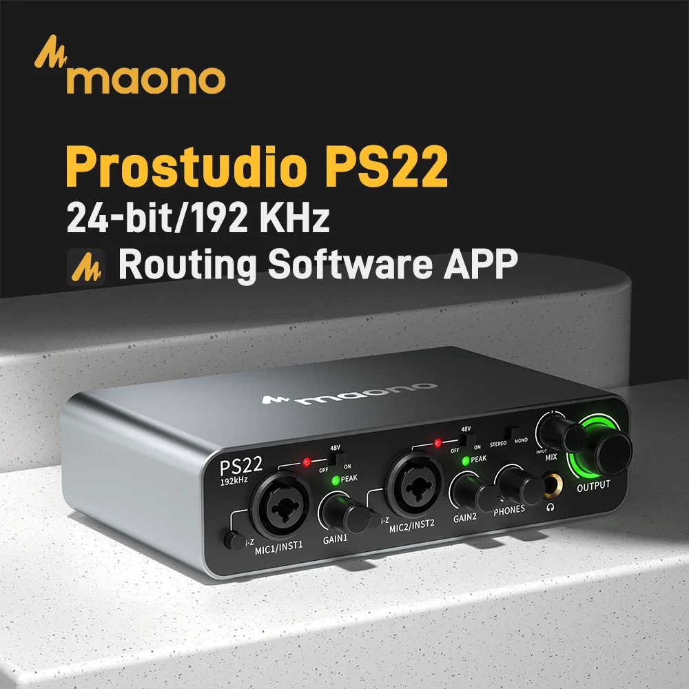 MAONO-PS22 PC 用 USB オーディオインターフェイス、60dB プロ
