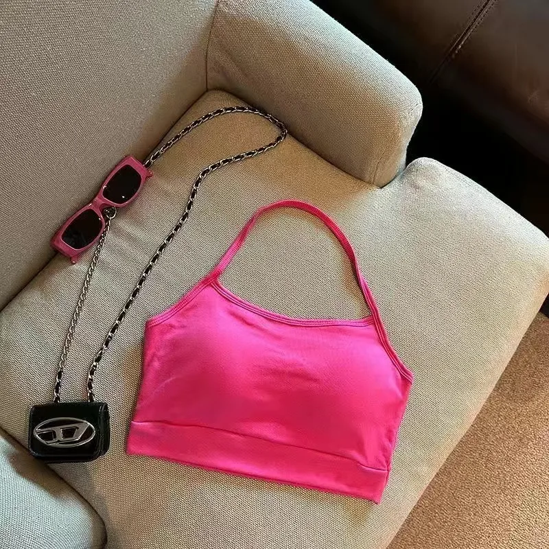 American-style Halter Bra Top with Padding Wearable As Inner Wear or Outerwear Solid Color Backless Bandeau Top for Girls