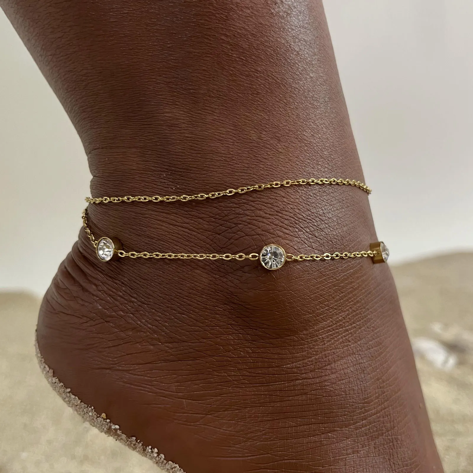 Cubic Zirconia Ankelt, Round CZ Women's Bezel Set Anklet Bracelet