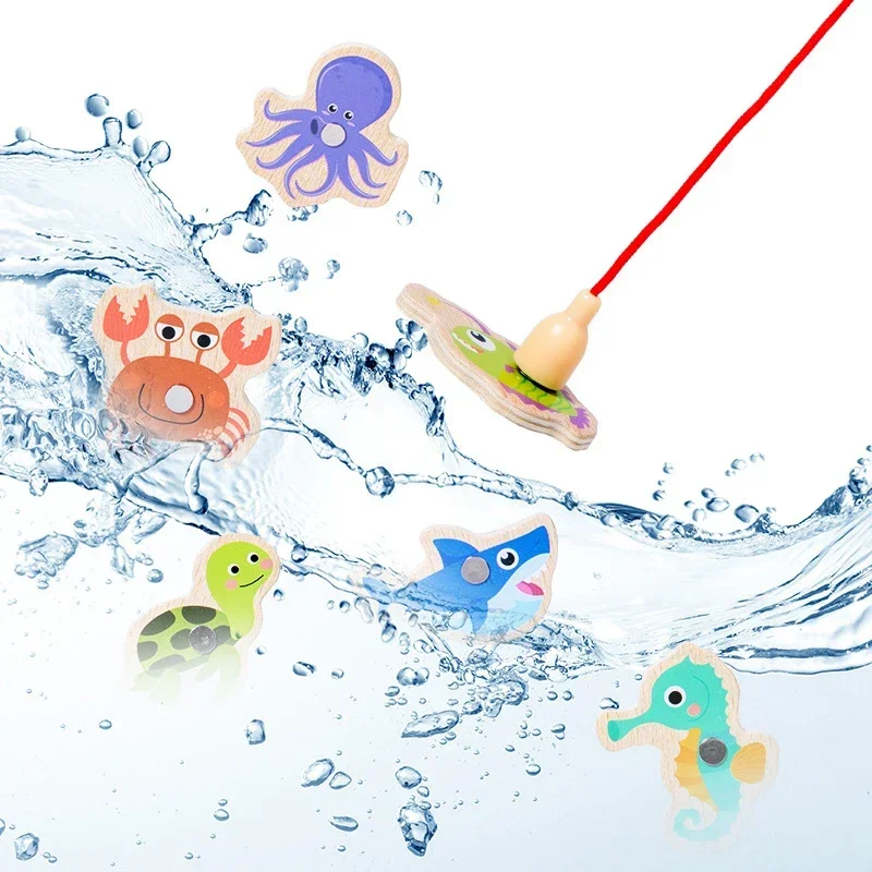 Funny Fine Motor Skill Fish Cognition Puzzle Toy Wooden Montessori Catching Toys Colorful Wooden Magnetic Fishing Game 4