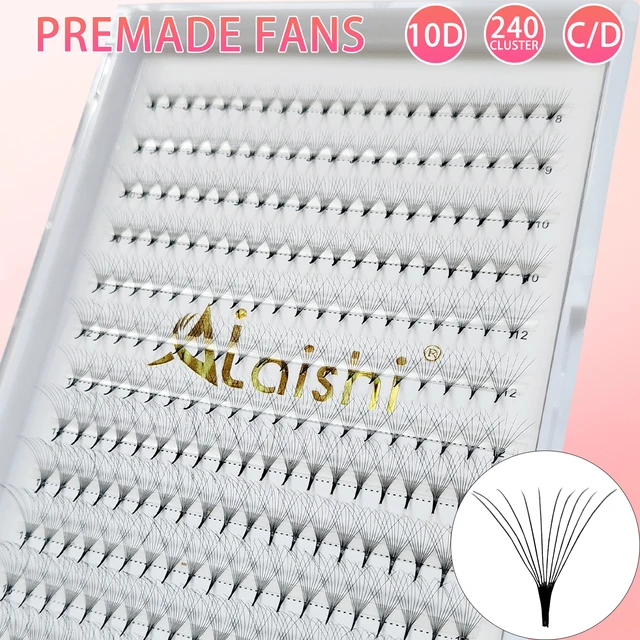 AILAISHI Eyelash Extension Premade Lash 240fans 10D 8-16mm C/D Curl Short Stem Russian Volume Fan Lashes Extension