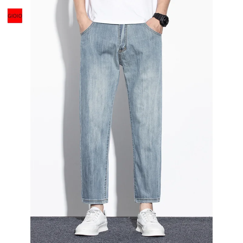 GIOIOMen's Cropped Jeans，Spring and Summer New Ultra-Thin Slim Straight-Leg Denim Casual Pants，Fashionmen pants