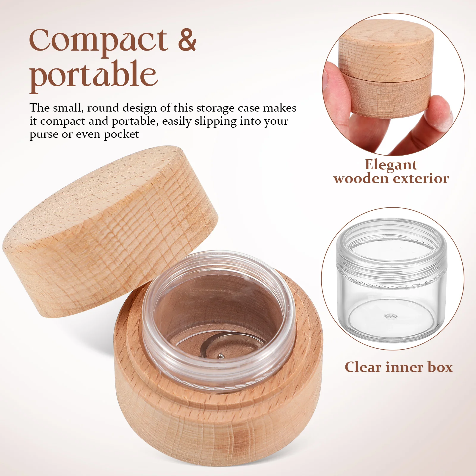 Round Wooden Box Mini Jewelry Holder Clear Lidded Storage Case for Engagement Wedding Proposal Craft Small Size
