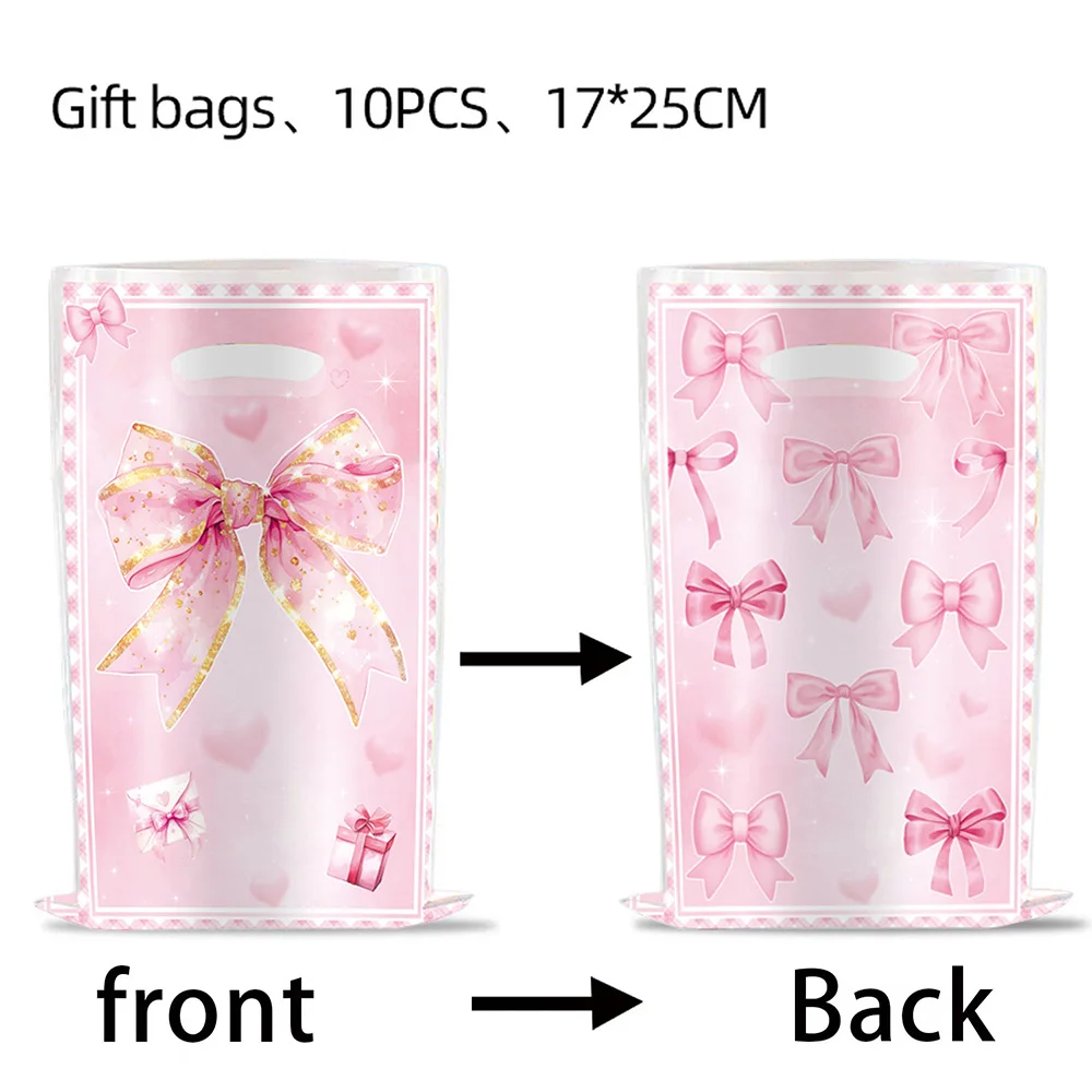 Pink Bow Party Decor Set - Includes Banner, Cake Toppers, Straws, Balloons