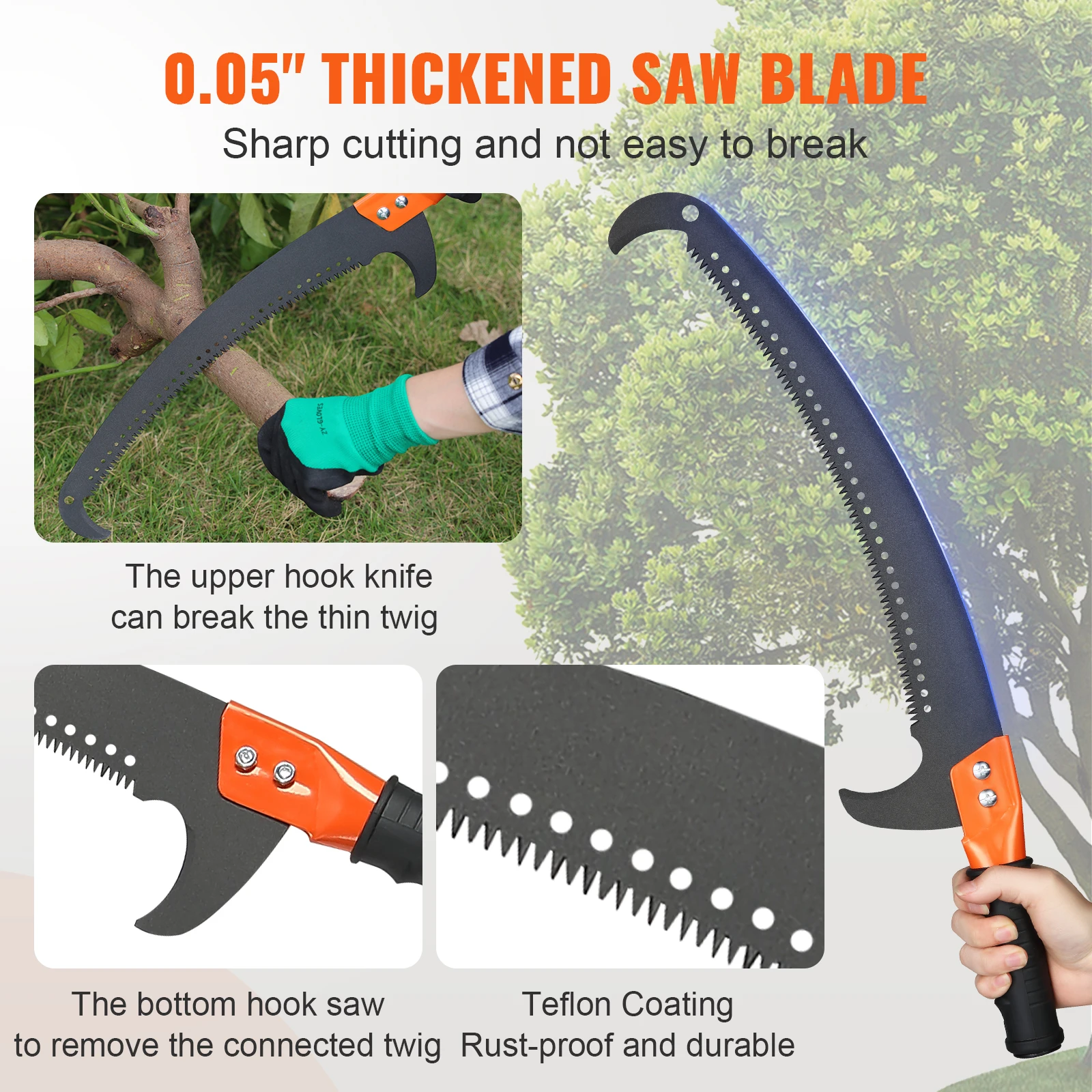 Manual Pole Saw Extendable Tree Pruner with Sharp Steel Blade