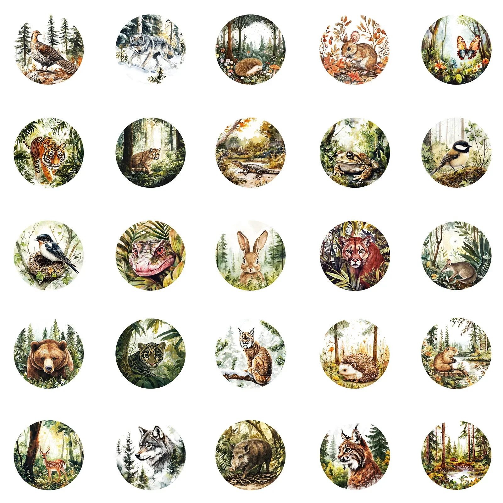 50개 빈티지 숲속 동물 스티커 미학적 아트 데칼 DIY 스크랩북킹 전화기 수하물 자동차 그래피티 장식 스티커 어린이 장난감