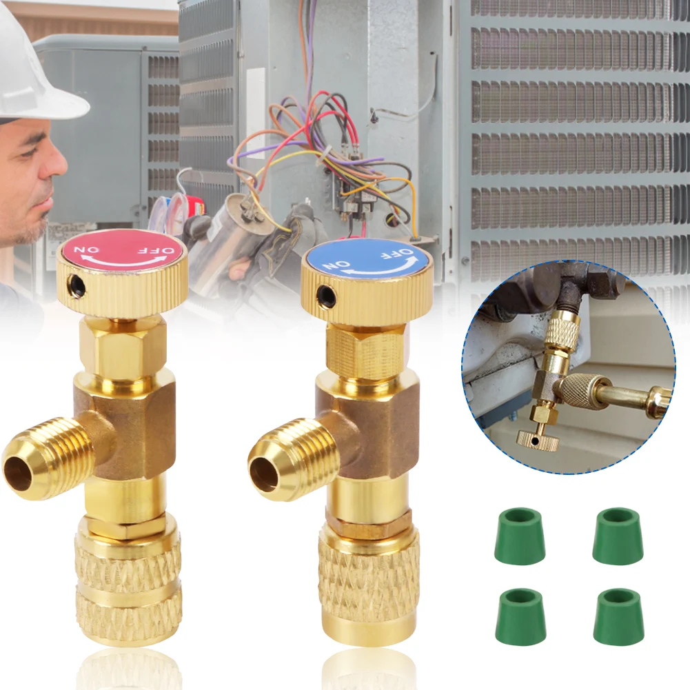 

Air Conditioning Refrigerant Safety Valve R410 R22 1/4" Refrigeration Charging Safety Liquid Adapter Hand Tool Parts Repair Tool