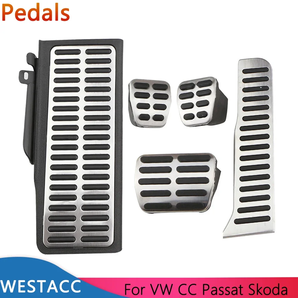Pedali Sportivi In Acciaio Inox Per Auto Con Gomma Antiscivolo - Compatibili Con Passat B6 B7 R36 R-line, CC, Skoda Superb (Set 1 Pezzo, Nero)