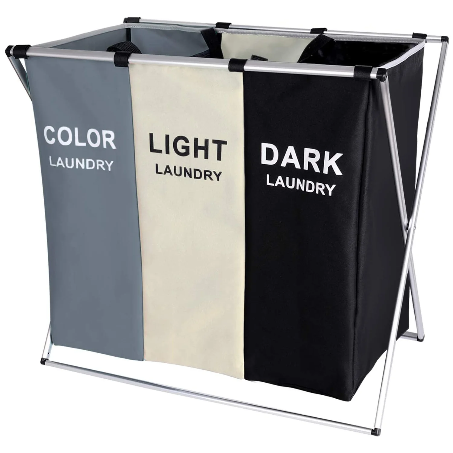 

Foldable Laundry Basket Organizer for Dirty Clothes Laundry Hamper Large Sorter Three Grids Collapsible Folding Basket