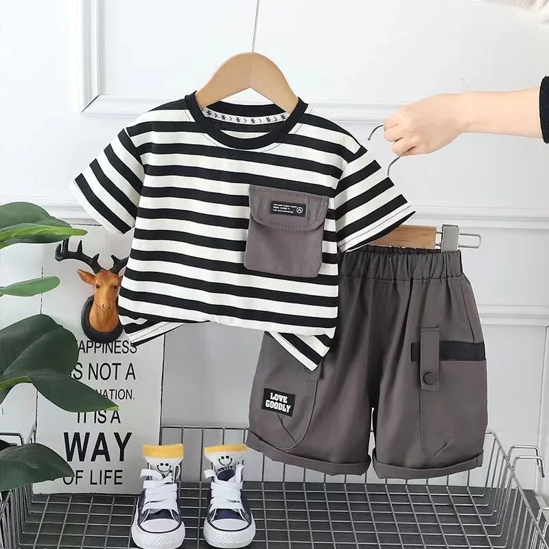 

New Summer Baby Clothes Suit Children Boys Casual Striped T-Shirt Shorts 2Pcs/Set Infant Outfits Toddler Costume Kids Tracksuits