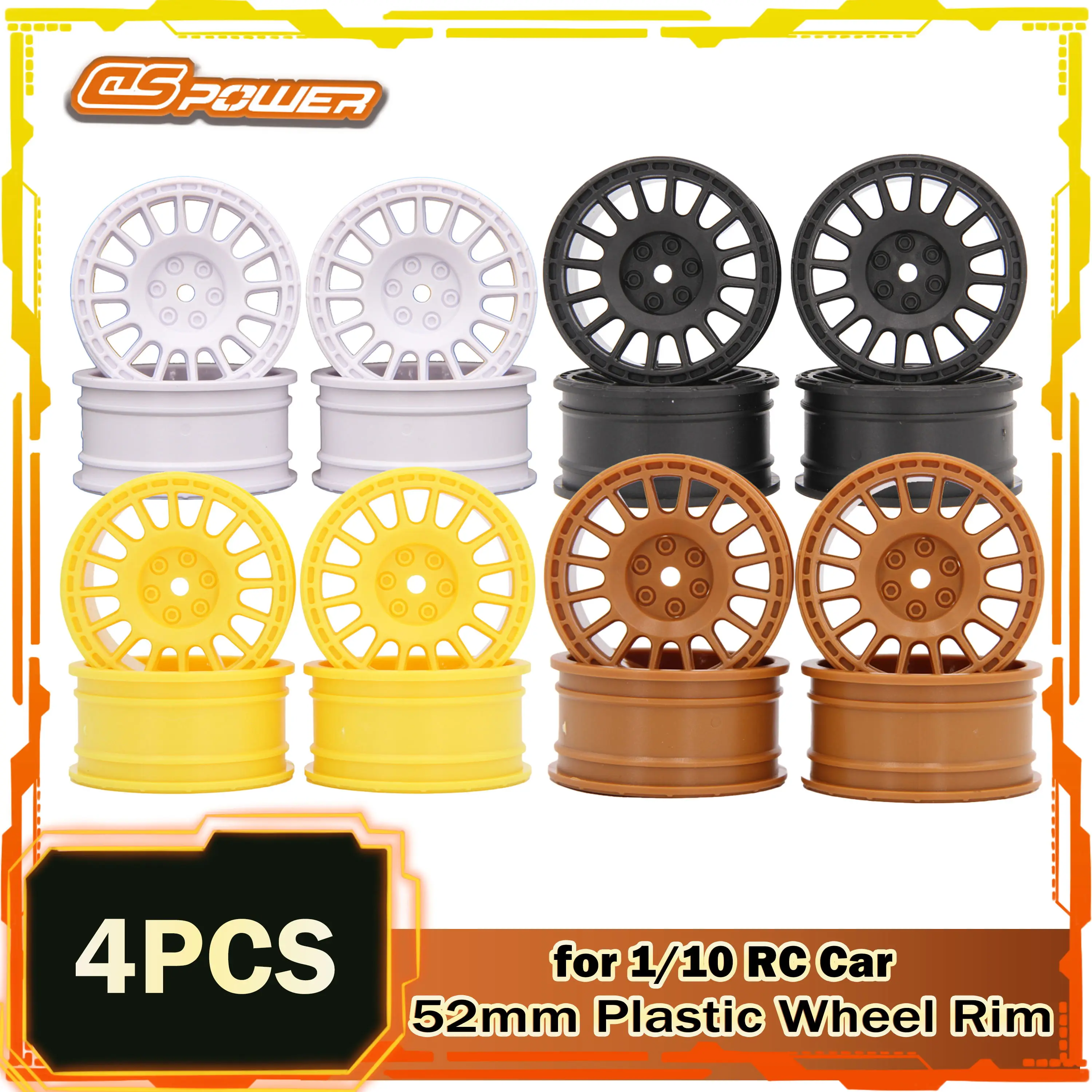 

4PCS 52*26mm 1/10 Plastic Wheel Rim Tyre Hub Tire for RC Racing Car Rally Truck Model Kyosho HSP HPI RGT LC PTG-2 Tamiya TT02