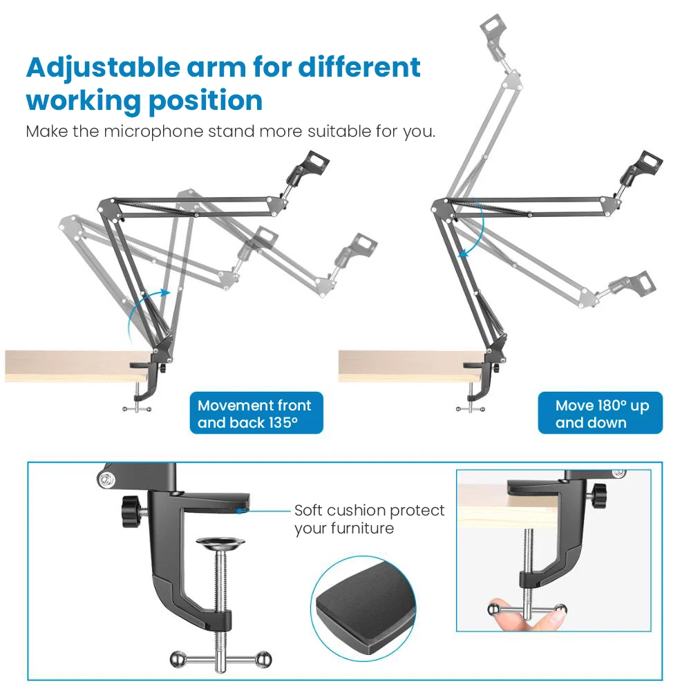 Microphone Stand Metal Scissor Cantilever Arm Holder Desktop Folable Mic Stand Live Streaming Bracket for K669B K670 K683A Mic Microphone Desk Arm Stand