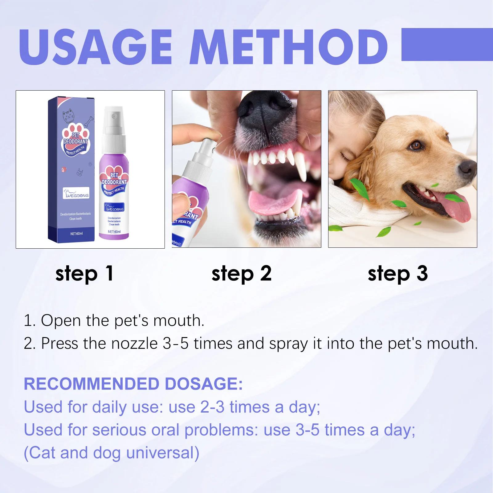 Dog Breath Spray Oral Cleaning Pet Cat Deodorization and Odor Removal Oral Spray Freshener
