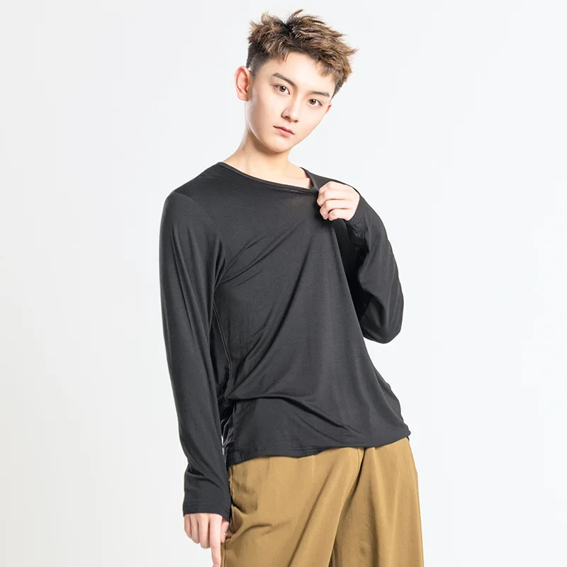 Men Latin Dance Tops Loose Long Sleeve Latin Dance Shirt Modern Dancing Tops Teacher Practice Clothes New Stage Dancewear