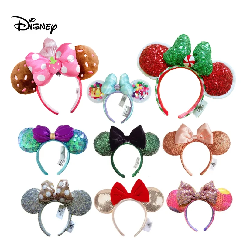 2023 Disney Mickey Mouse Ear Headband Amusement Park Hair Hoop Fish scale sequin mesh Party Headwear Girl Toy Birthday