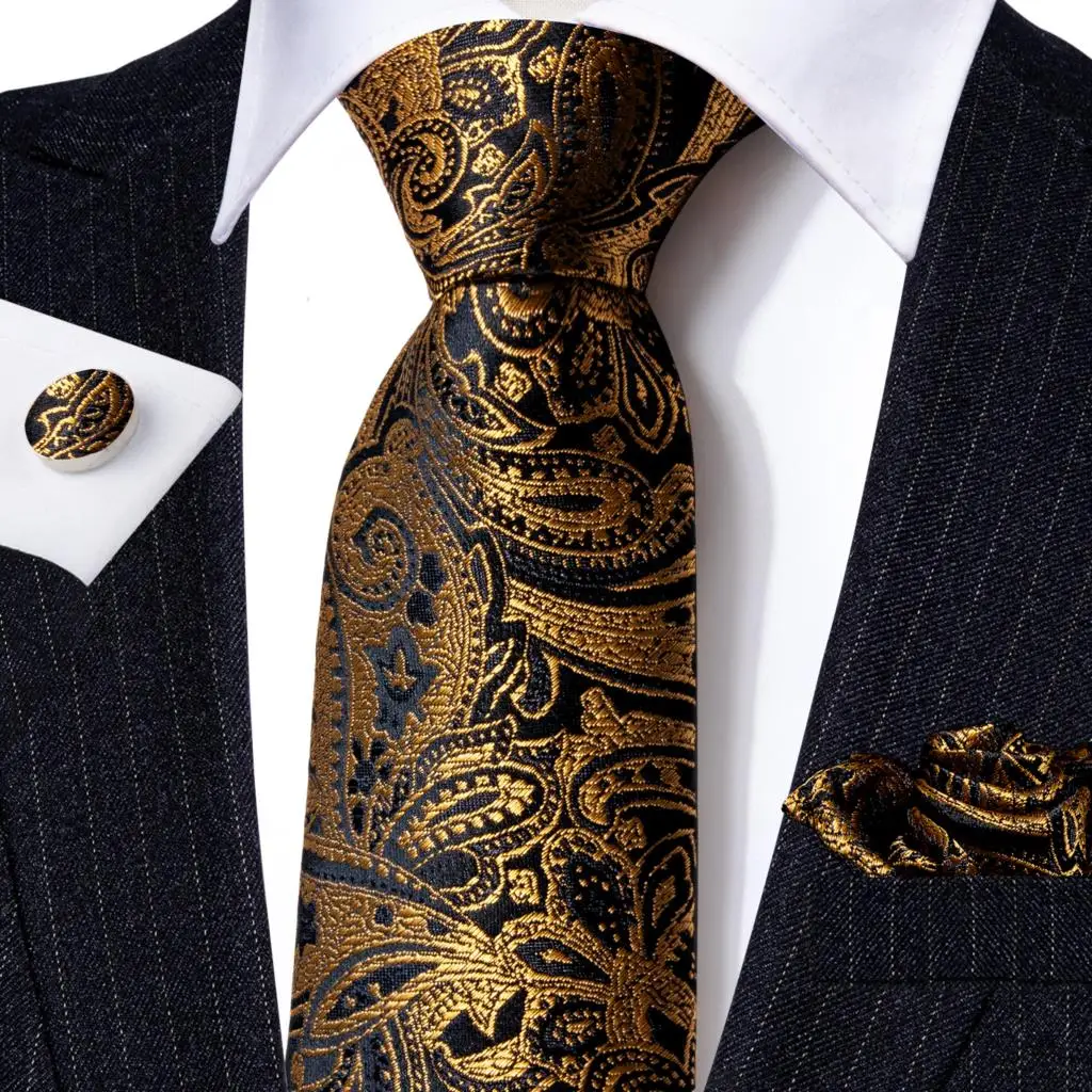 Jacquard Paisley Blumenmuster Herren Krawatte Einstecktuch Manschettenknöpfe Set 20 Farben Krawatte für Herren Hochzeit Party Business – Detail 9