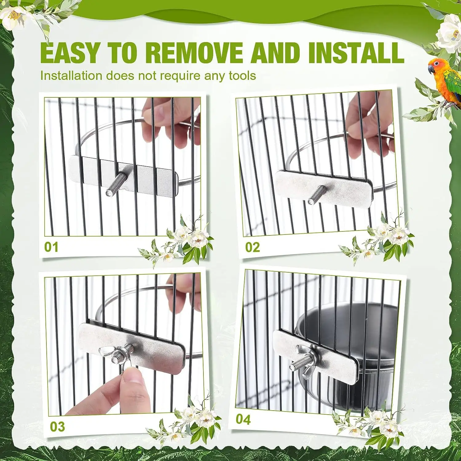 Bird Feeder Parrot Feeder Stainless Steel Cage Accessory for Parrots Small Pets