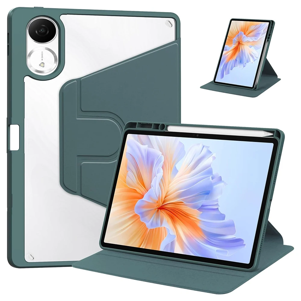360° Rotating Shockproof Acrylic Tablet Case with Pen Holder - Transparent and Anti-Scratch Design