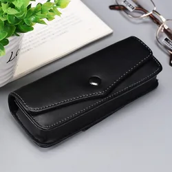 Luxury Cowhide Leather Glasses Case and Portable Storage Box (Black)