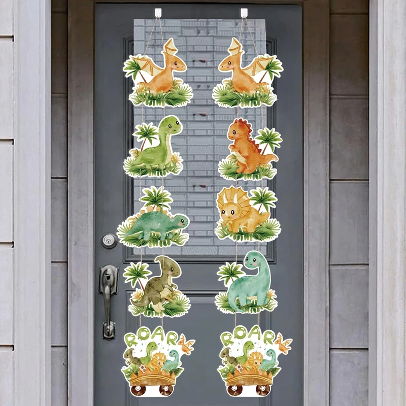 10 Stück Dinosaurier-Hängeveranda-Türbanner, Geburtstagsparty-Dekorationen, Kartonausschnitt für Jungenzimmer, Wanddekoration, hängende Verzierung – Detail 8